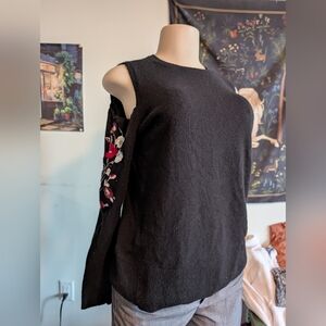Loft Black Sweater with Floral Embroidery‎ Size M